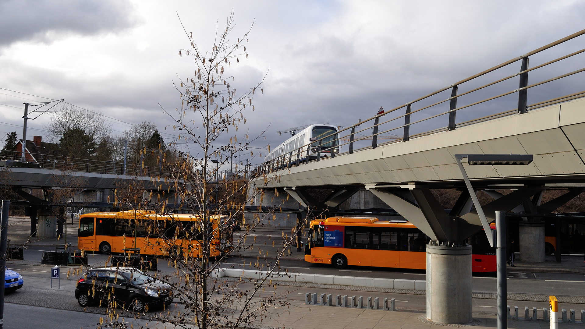 Stock image of bus and metro, Copenhagen, Denmark